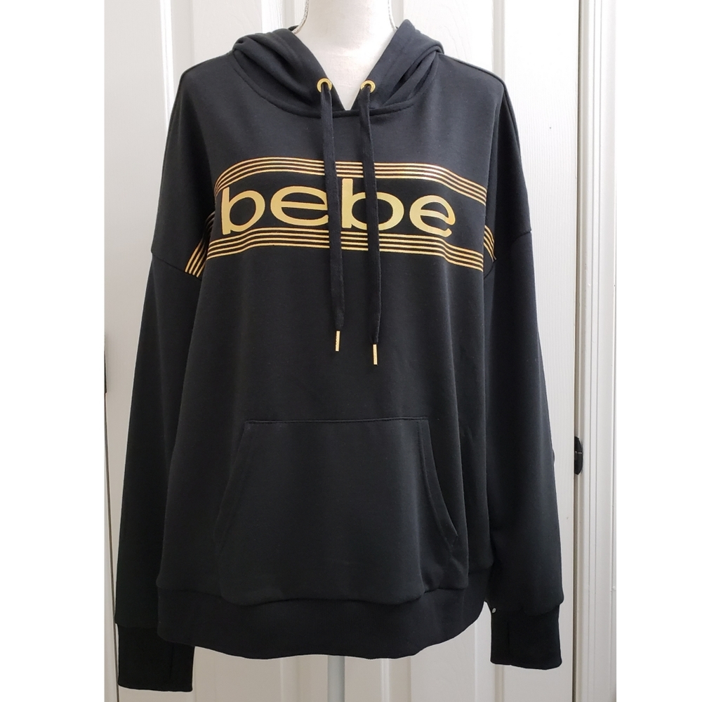 BEBE SPORT BLACK/GOLD LOGO PRINT HOODIE